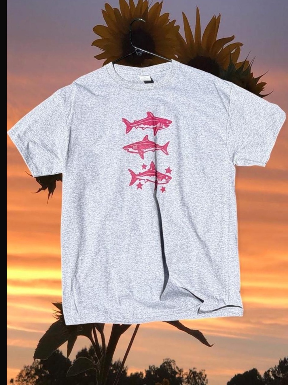 Classic Shark Graphic Tee - White with Pink Print